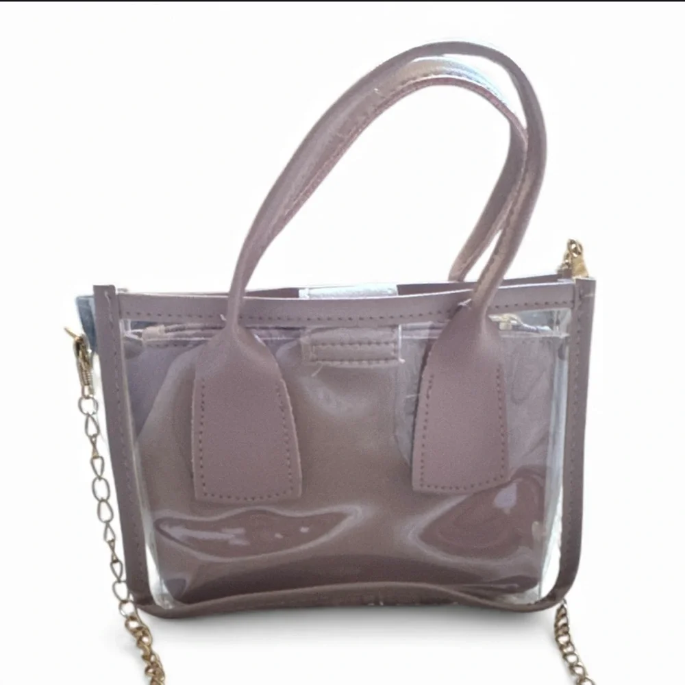 Chic Transparent Purple Kids mini Handbag Gold Chain Strap 7.5x5.5